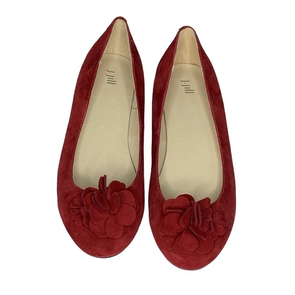 J. Jill red leather suede ballet flat with floral pompom on toe. Size‎ 9 - Picture 2 of 10